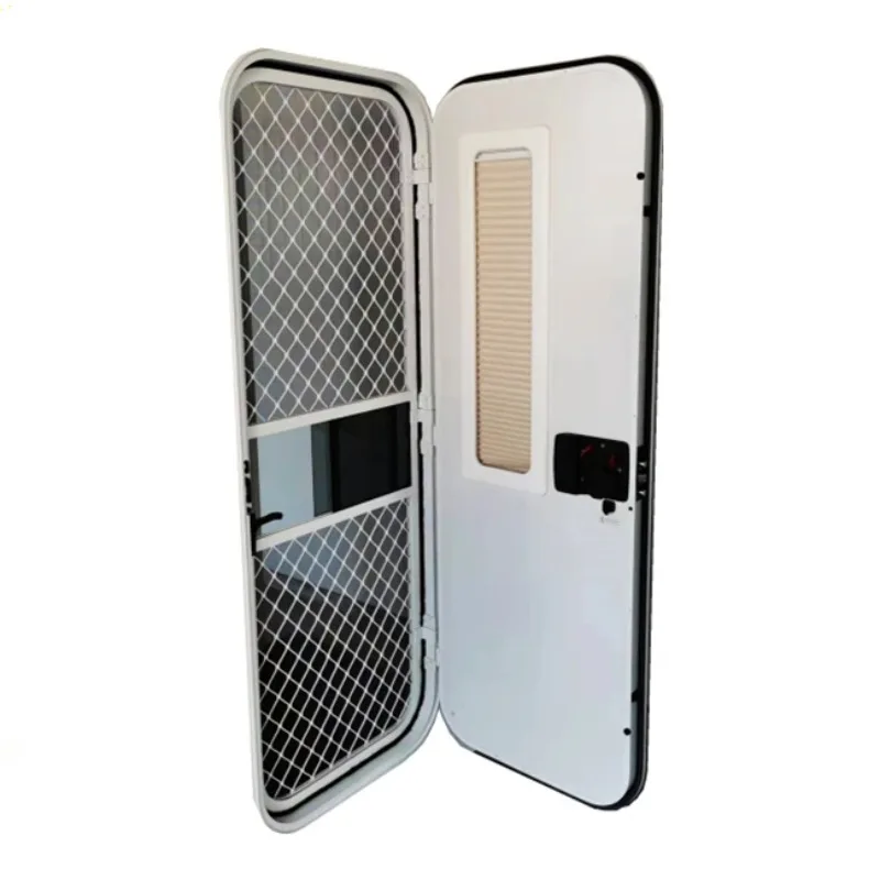 White RV Entrance Door Aluminium Alloy Frame Password Lock Teardrop Camper Caravan Door