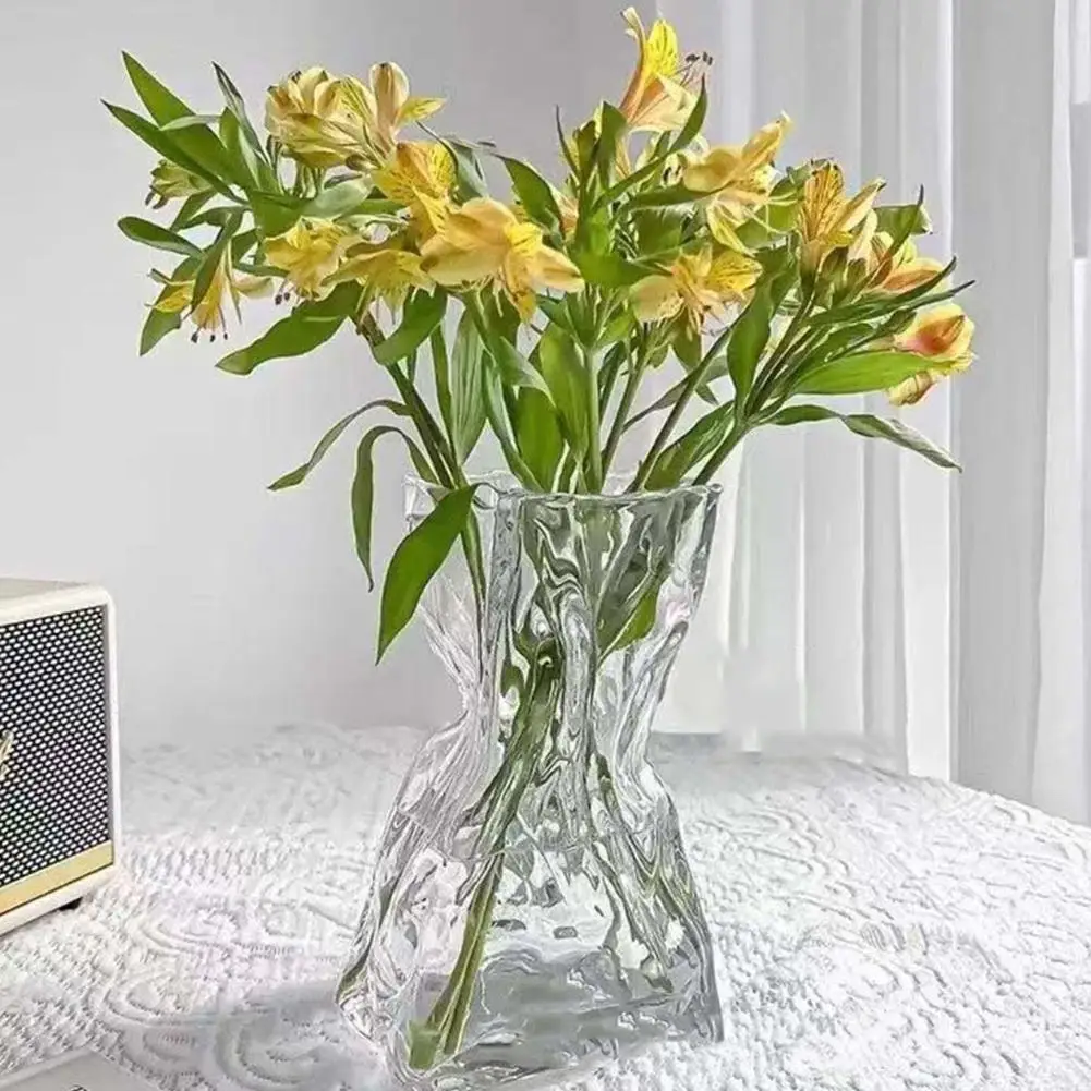 Creative Folded Money Bag Transparent Glass Vase Big Flower Bottle Tabletop Hydroponic Pot Home Living Room Table Decoration view 4
