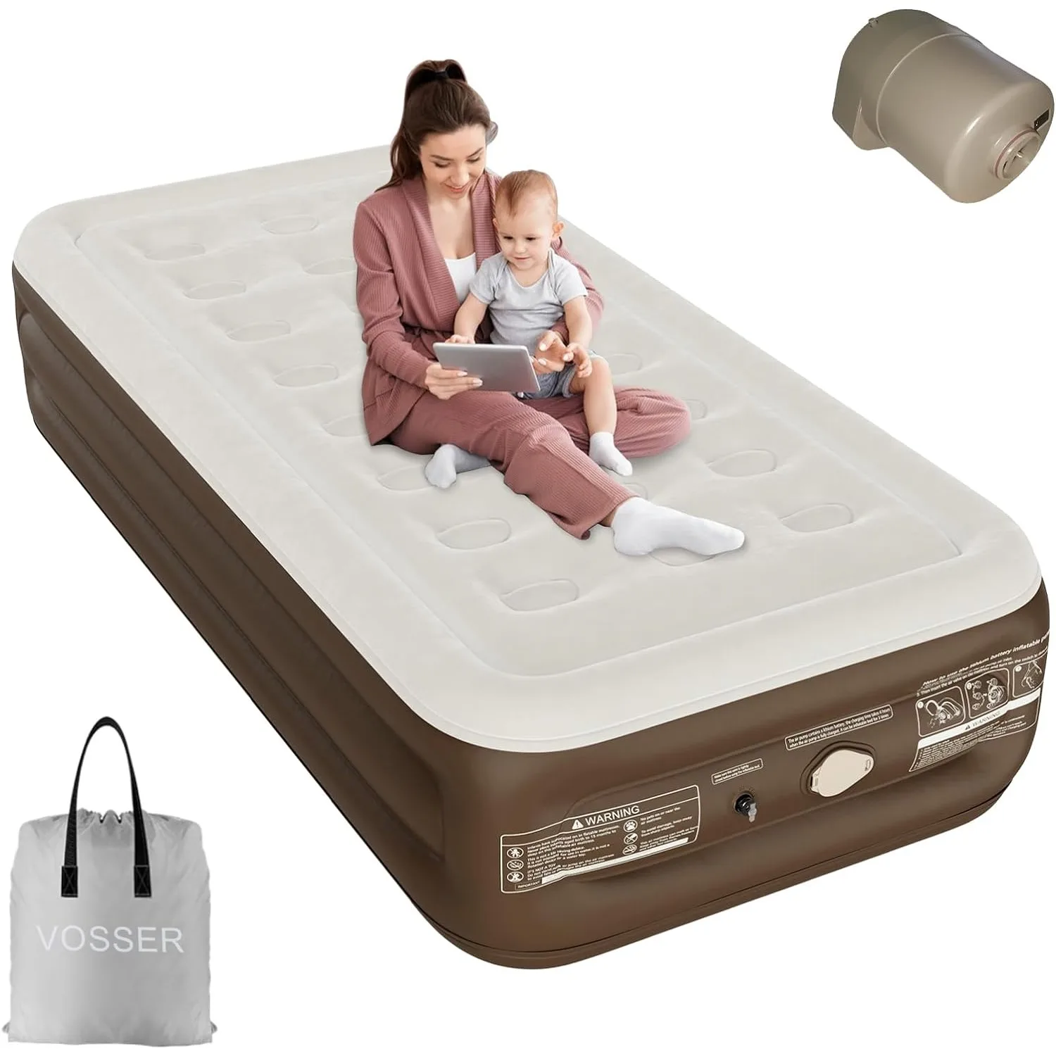 Twin Air Mattress with Built-in Pump,Self Inflatable Mattress with Cordless Removable Lithium Battery Pump, Blow Up Mattress