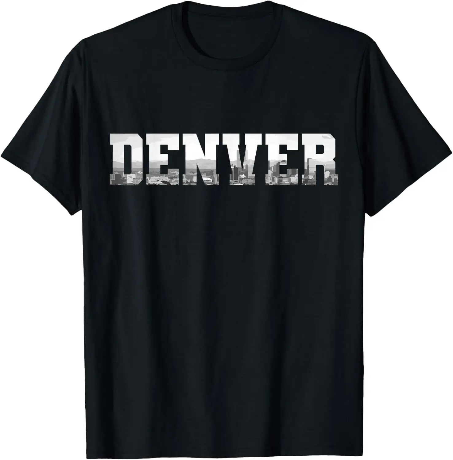 Colorado Skyline Pride Black & White Vintage Denver T-Shirt Men Vintage Street Style Graphic Tee Casual Short Sleeve Daily T-Shirt Y2k Aesthetic, Retro Graphic Print, Hand Drawn Pattern, Fashion Streetwear, Soft Fabric, Daily Wear
