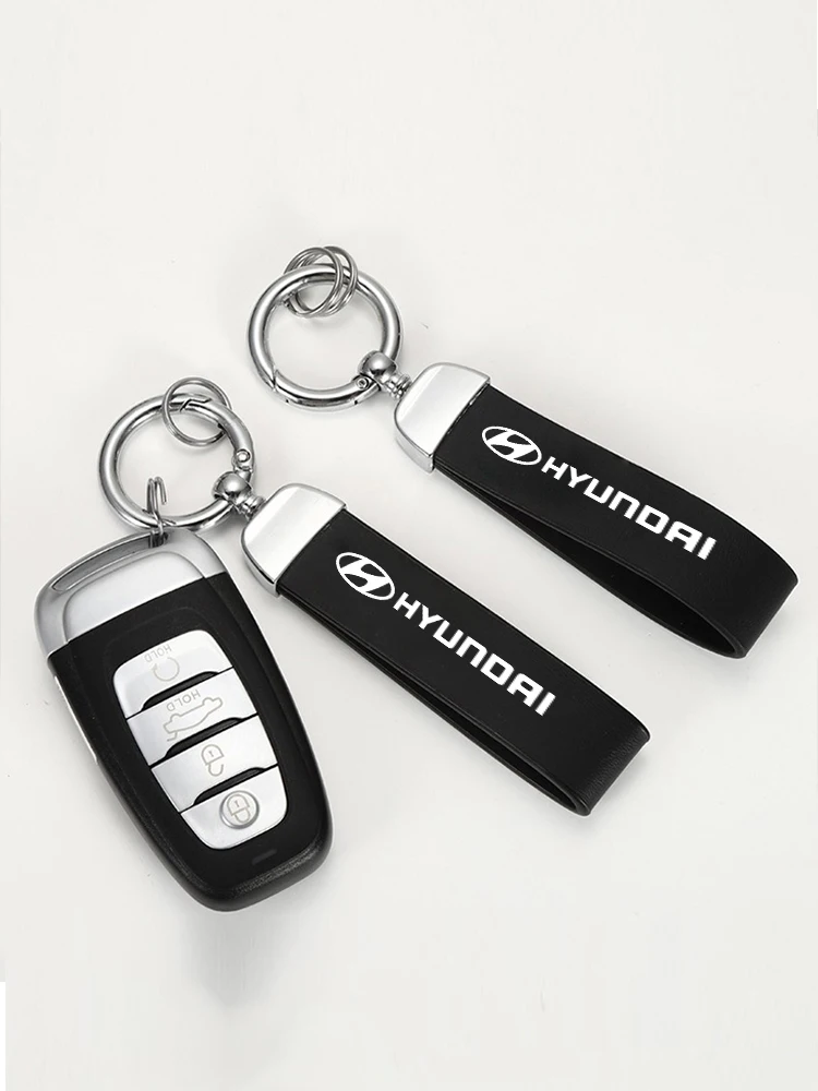 Leather Car Logo Keychain Key Ring Pendant Buckle Gifts For hyundai Accent Azera Elantra ioniq Palisade Tucson Tuscani Veloster