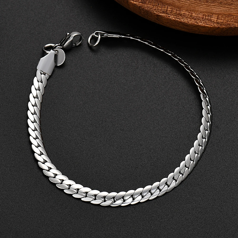 Charms 925 Sterling Silver Bracelet 5mm /20cm Flat Side Chain for Woman Man Wedding Engagement Jewelry