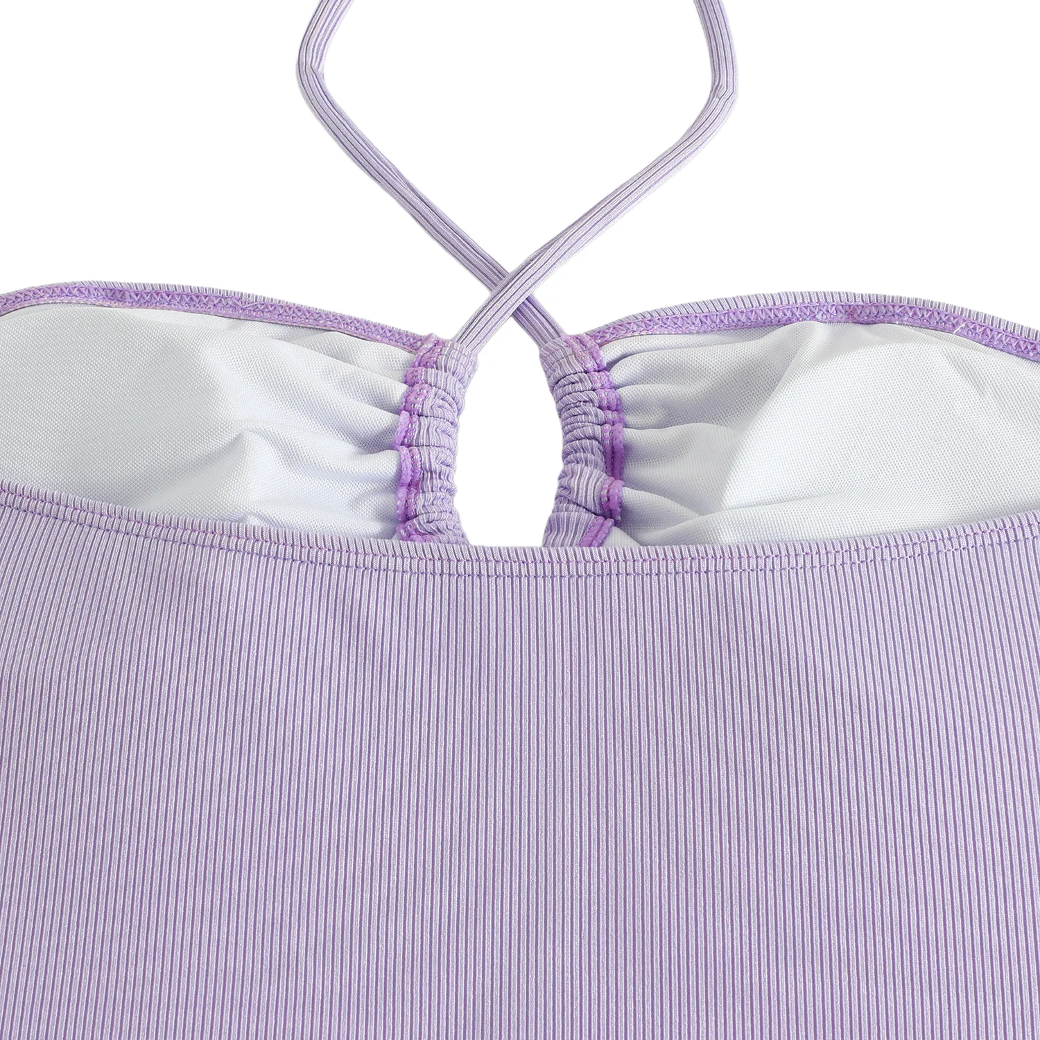 Traje de baño de una pieza acanalado lila para mujer, monokini con control de barriga y recorte lateral sexy, traje de baño para playa con correas ajustables