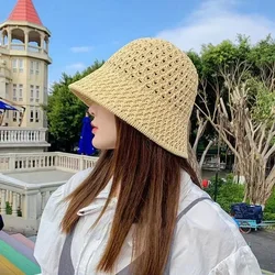 Girls Sun Hat Wide Brim Floppy Summer Hats For Women Beach Panama Straw Dome Weave Bucket Hat Femme Shade Hat Women Hats