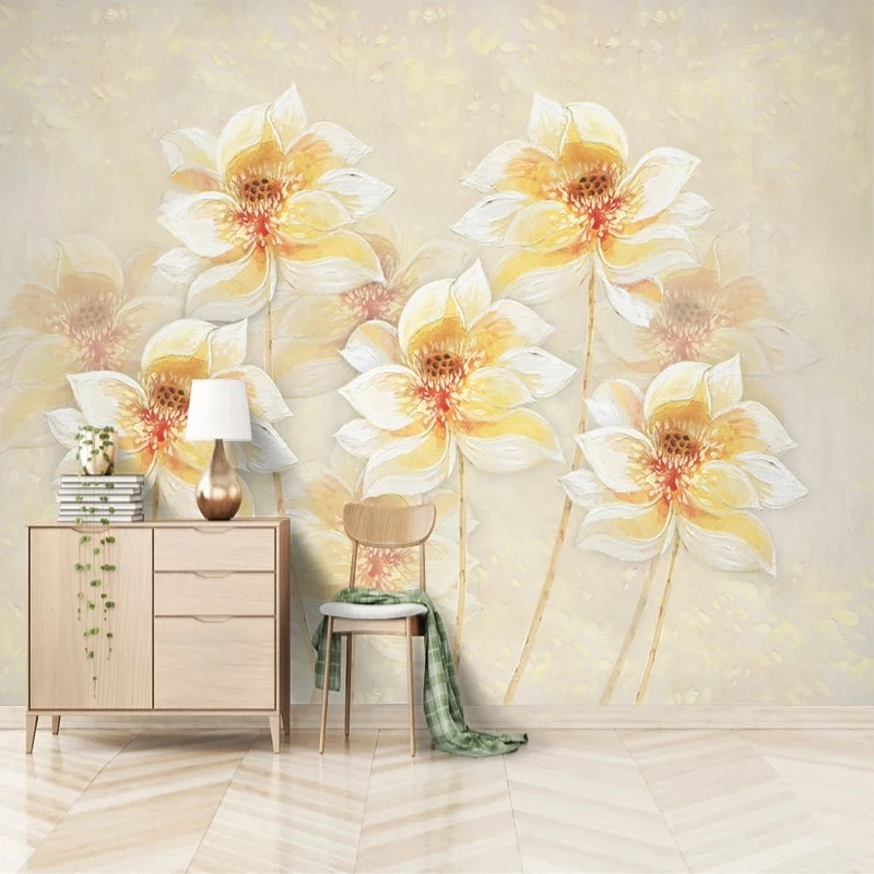 

Custom 3D Photo Wallpaper Hand-Painted White Lotus Vintage Background Wall Mural For Bedroom Home Improvement Wall Paper Fresco