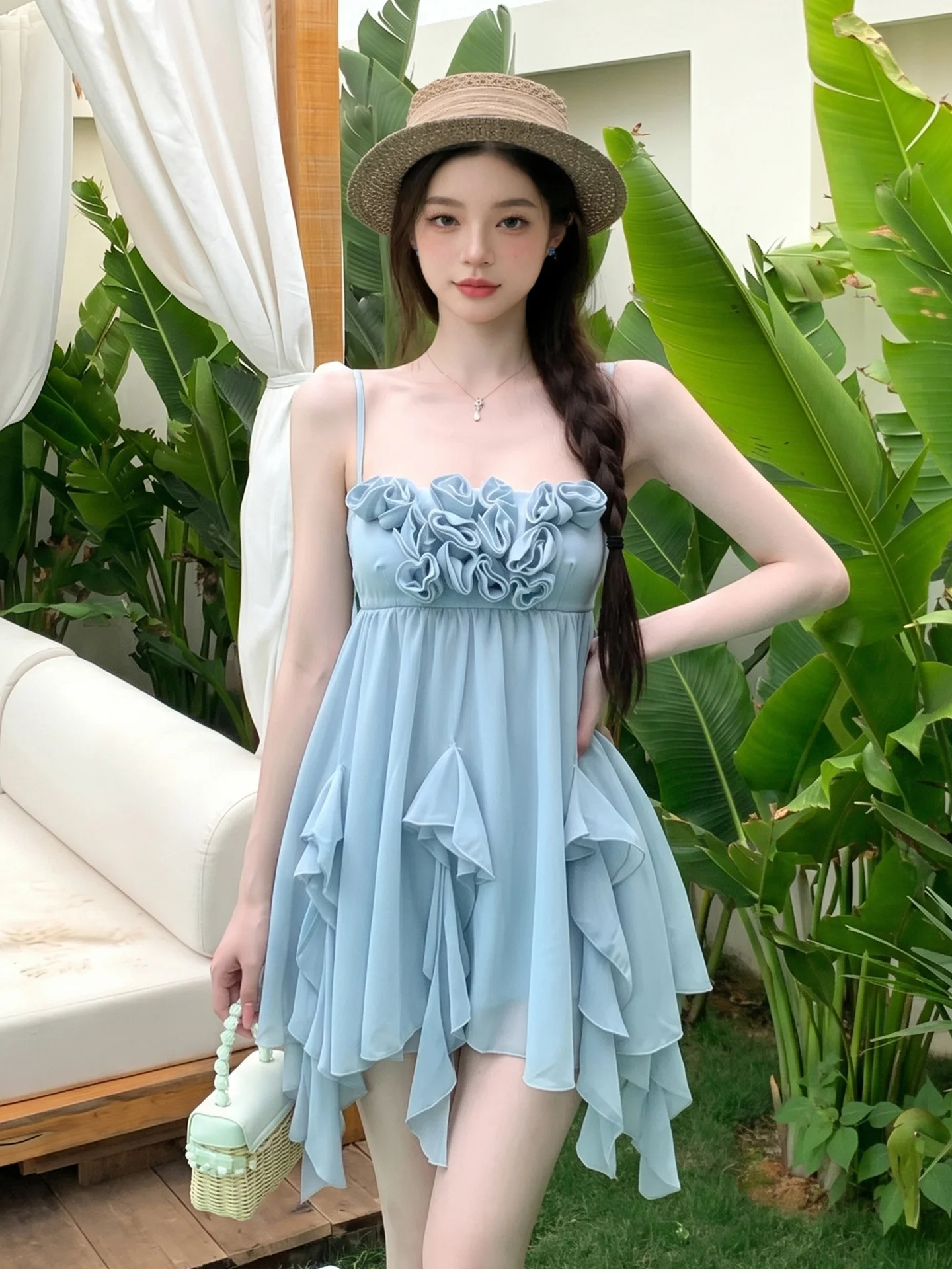 Dopamine Boosting Spicy Girl Summer New Loose Women's Floral Halter Top Beach Vacation Style Bell Sleeve Casual Vest