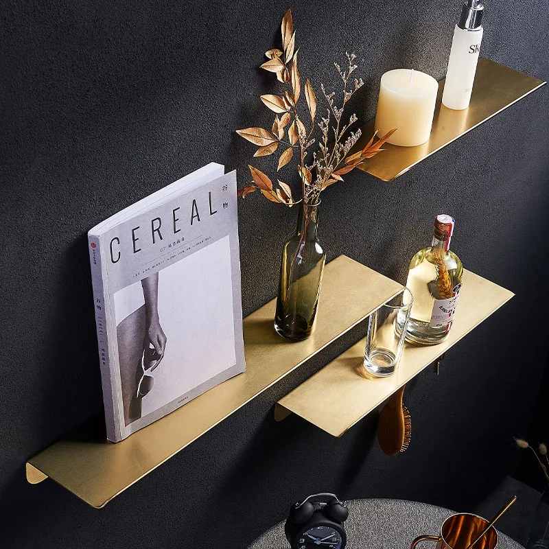 Brushed Gold Bathroom Shelf 304 Stainless Steel Wall Mounted Shower Room Cosmetics Shelf Black Shower Storage Rack With Hook