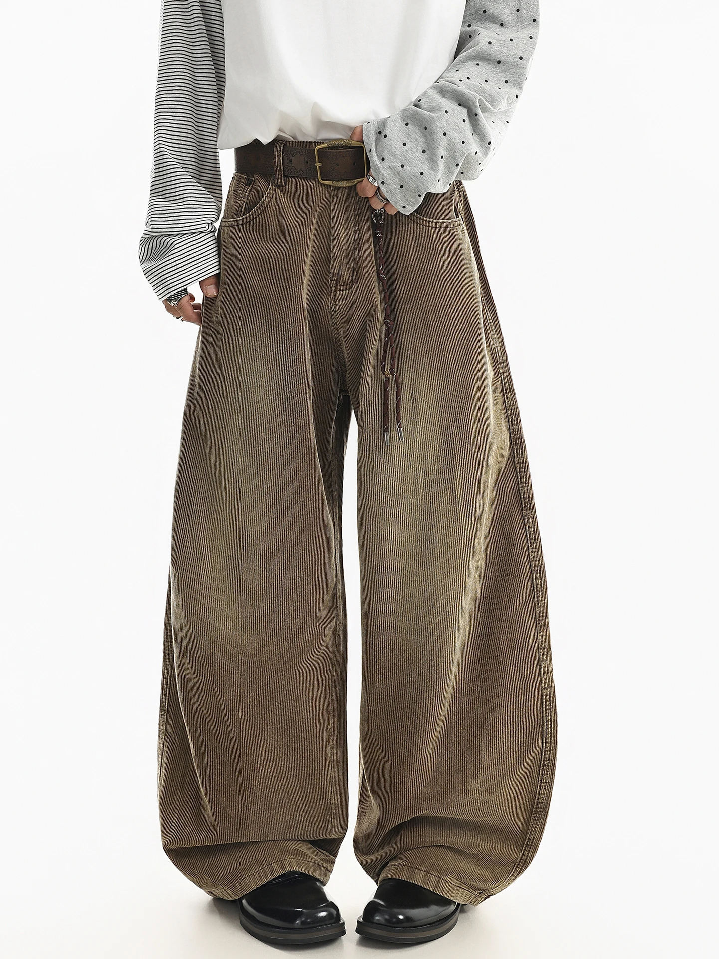 

American High Street Retro Washed Corduroy Jeans Men Spring Trendy Loose Straight Leg Long Pants Youthful Popular High Waist