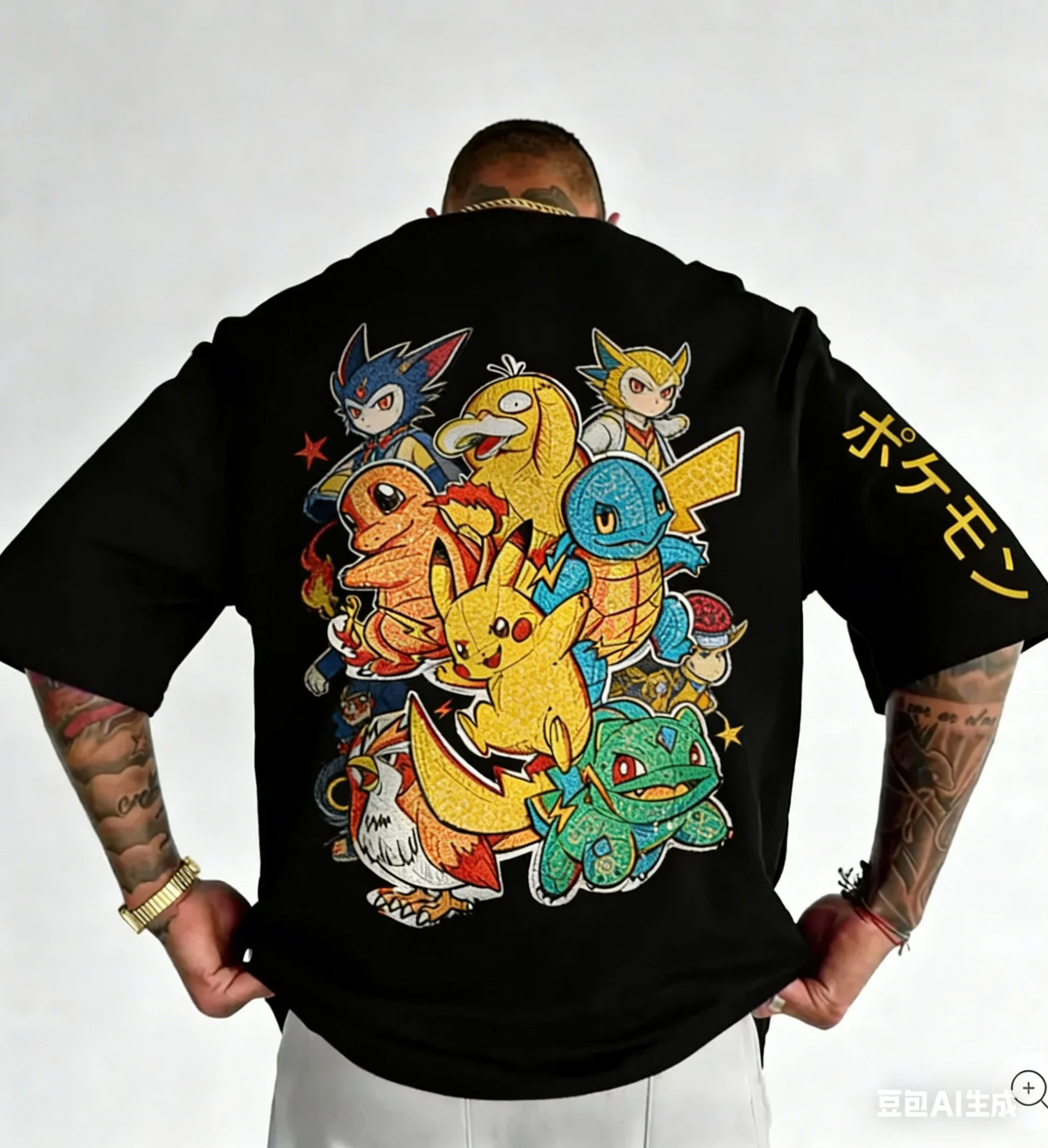 

Pokémon Legendary Beast Series Drop Shoulder Short Sleeve Heavy Cotton American High Street Dark Style Oversize Couple's Version