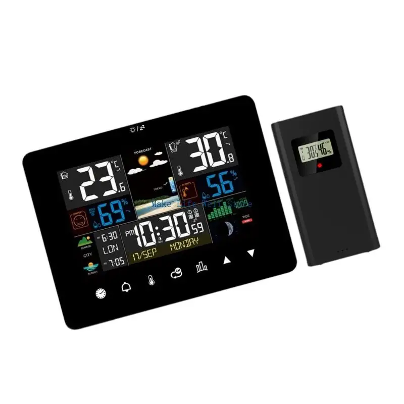 12H Weather Station With Color Touchscreens Indoor Outdoor Thermometers Humidity Monitor for Home Office Use