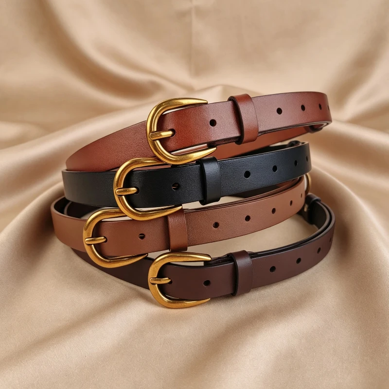 Women Genuine Leather Belt Vintage Gold Pin Buckle First Layer Cowhide Ladies Waist Belts For Jeans Dress Office Daily Wear