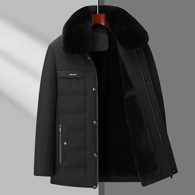 

2025 зимняя новая мужская утолщенная теплая хлопковая куртка высокого качества для бизнеса и отдыха со съемным шерстяным воротником на молнии, хлопковая куртка