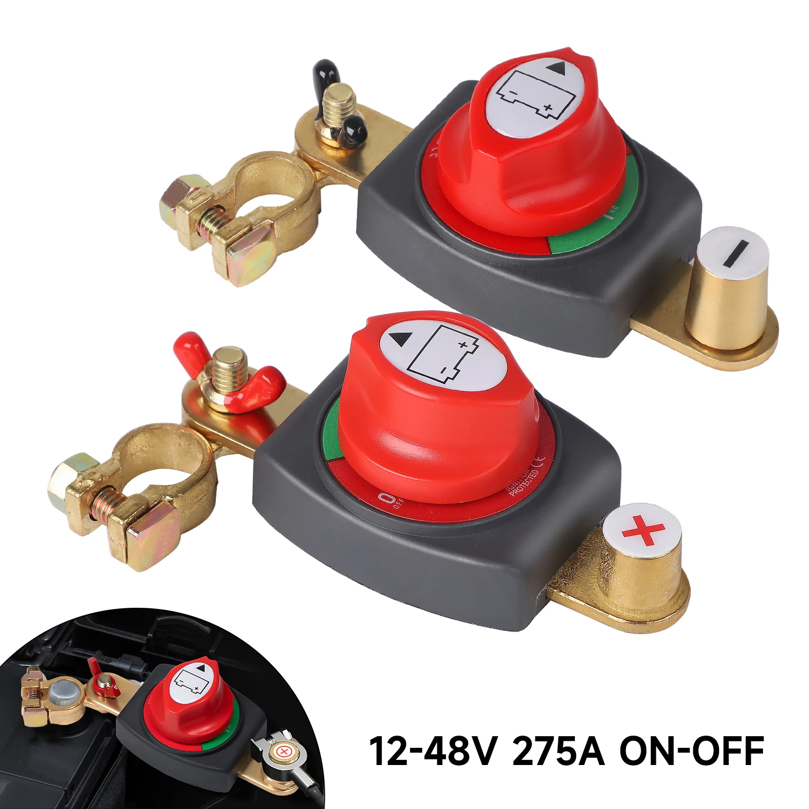 

12V 275A Heavy Duty Adjustable ON-OFF 2 Position Battery Disconnect Isolator Switch Brass Terminals For Car Truck RV Marine Boat