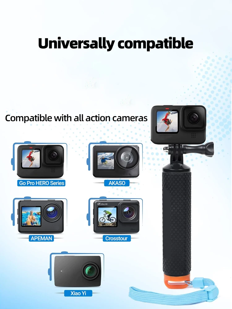 Floating Hand Grip Waterproof Handle Selfie Stick for GoPro Hero 13 12 11 10 9 8 7 5 Insta360 SJCAM AKASO DJI OSMO Action Camera