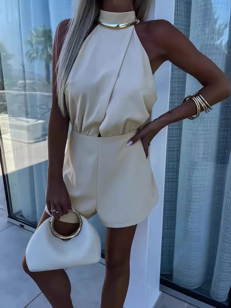 Street Sle-mono de cintura alta ort Sve, cuello alto, fibra de poliéster, modelo fino, ropa de verano femenina