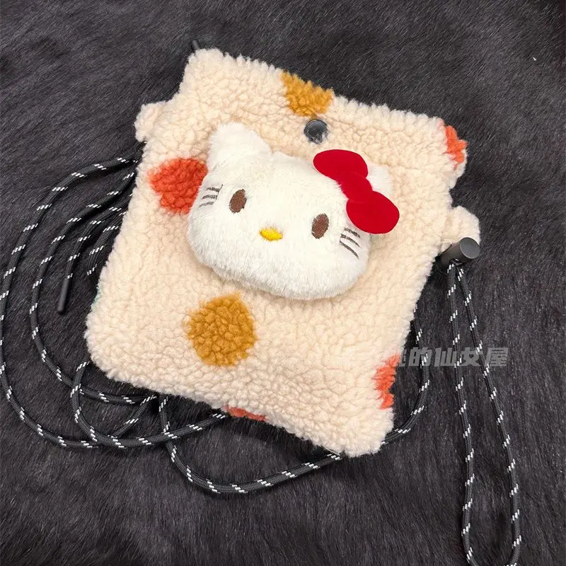 

2024 New Sanrio Hello Kitty Y2K Plush Shoulder Bag Polka Dots Graceful Online Outing Plush Storage Bags for Girls Women Kids