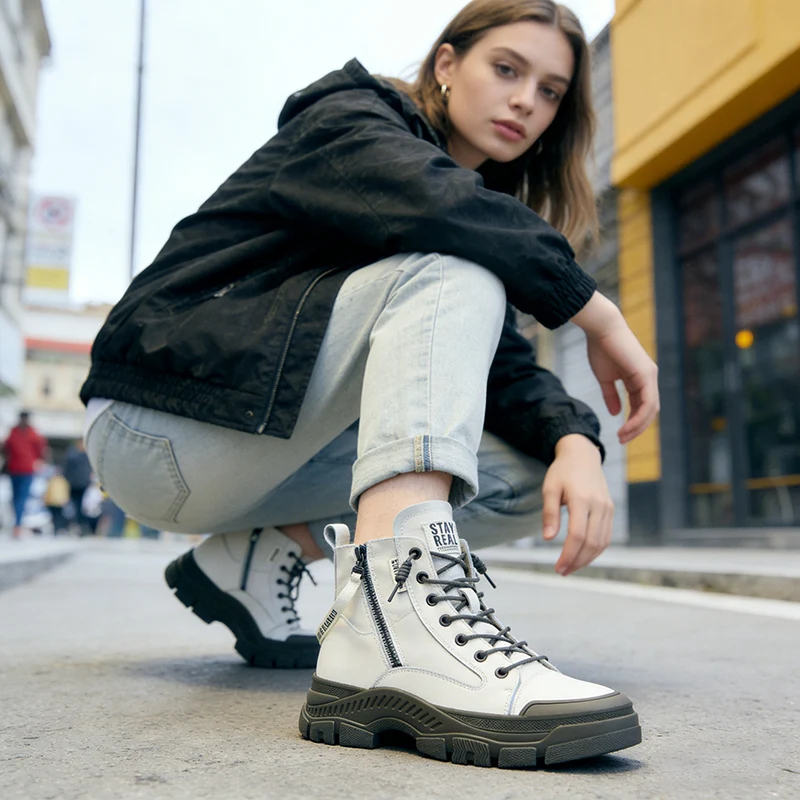 

2026 модные ботинки, женская обувь из натуральной кожи, увеличивающая рост, 4 см, нескользящие брендовые женские ботильоны, серые, черные DX791