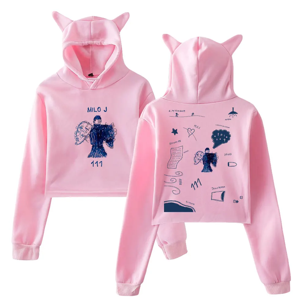 Milo J Singer 111 Album Merch Pullover 2024 Tour Cat Ears Hoodie Long Sleeve Streetwear Crop Top Women's Clothes