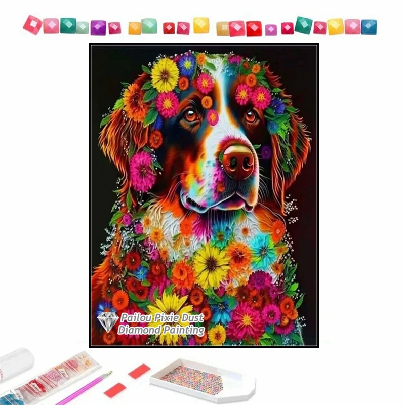 

Flowers Rottweiler Pet Dog 5D AB Diamond Painting Cute Puppy Animals Cross Stitch Embroidery Home Decor Handwork Gift