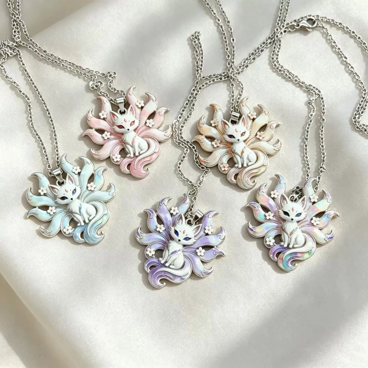 New Multi‑Color Nine‑Tailed Fox Pendant Necklace Exquisite Enamel Craft Clavicle Chain Jewelry Gift For Best Friend Family