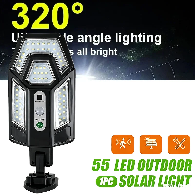 LED Solar Street Wall Lights Waterproof Induction Solar Powered Lamp for Outdoor Garden Patio Path Yard Garage Torch with Remote