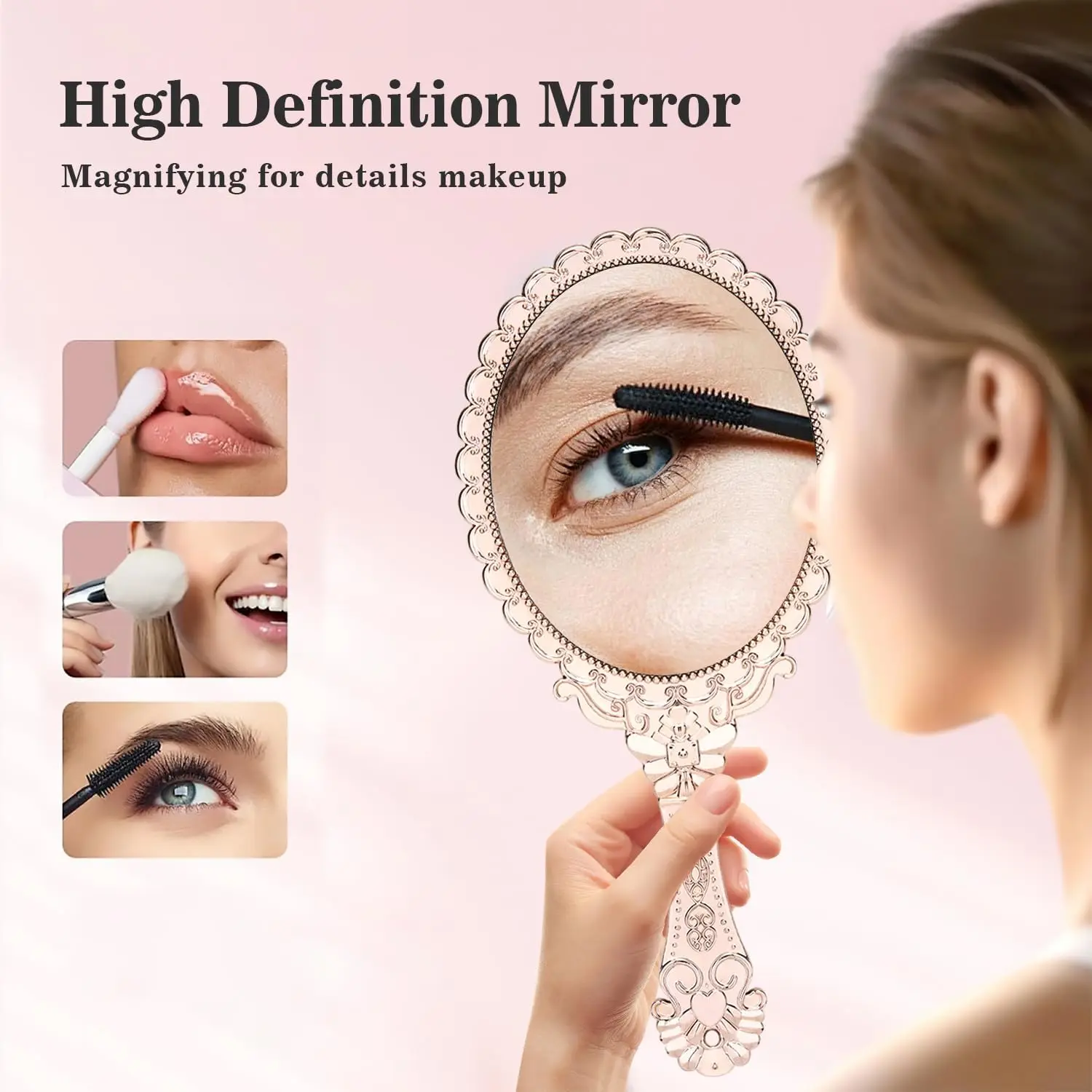 Miroirs à main vintage de voyage 2 pièces compactes portables de forme ovale, avec poignée pour le maquillage, la coiffure, accrochés comme décoration