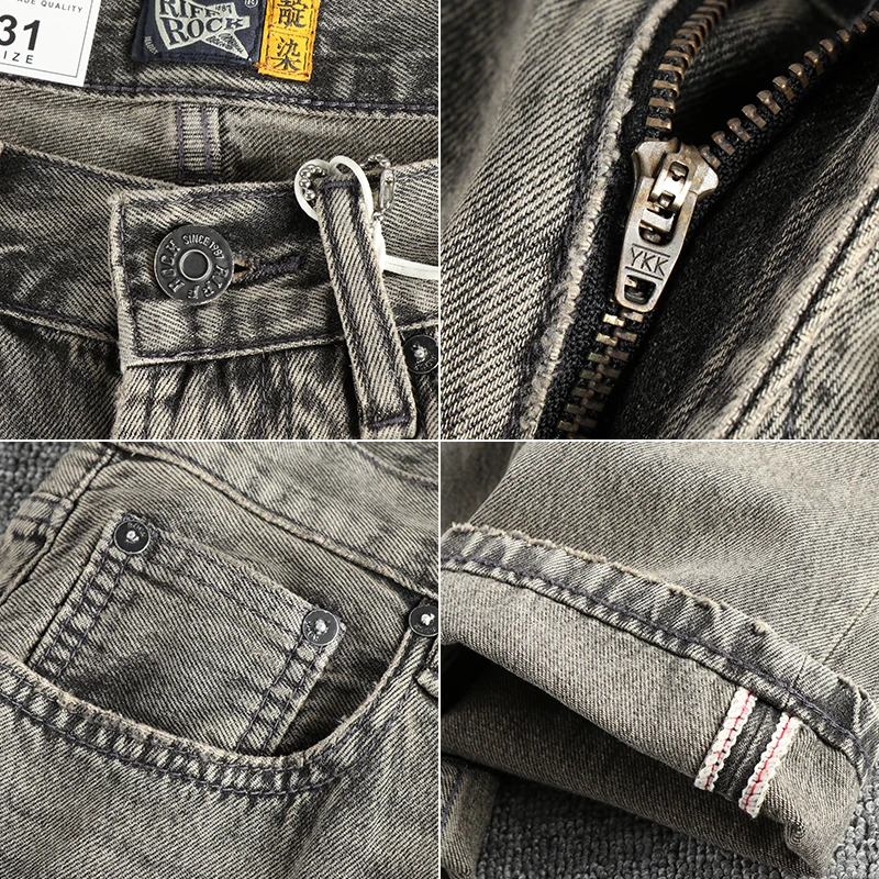 Vintage Wash Vintage Grey Heavy Ripped Craft Jeans Herren Loose Straight Leg Trend All-in-One-Hose