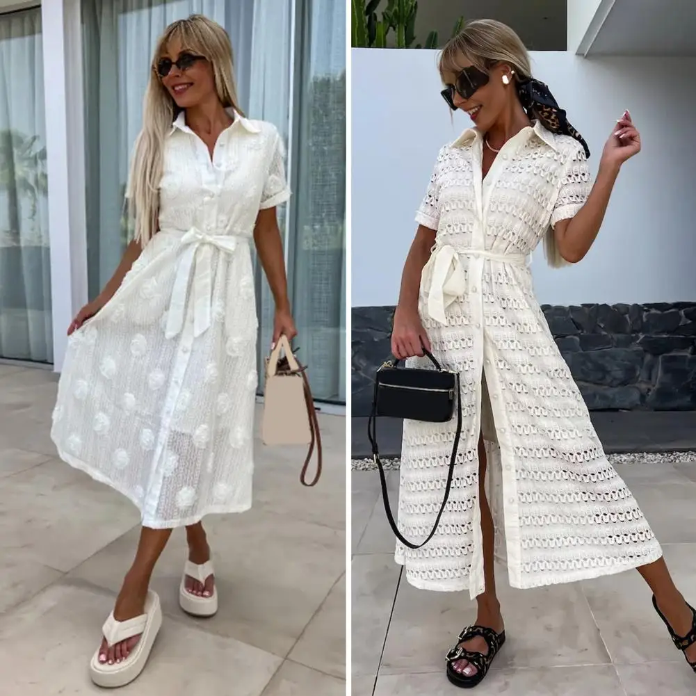 2024 New Women Fashion White Embroidery Short Sleeved Dress Female Summer Elegant V Neck Mini Dresses Beach Party Dress