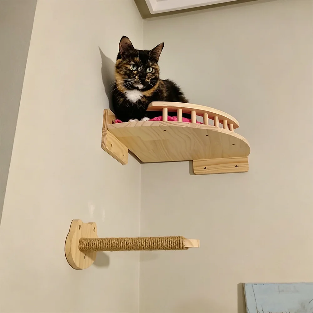 Mueble pared para gatos con rascador, hamaca y casa – Árbol de juegos - imagen 2