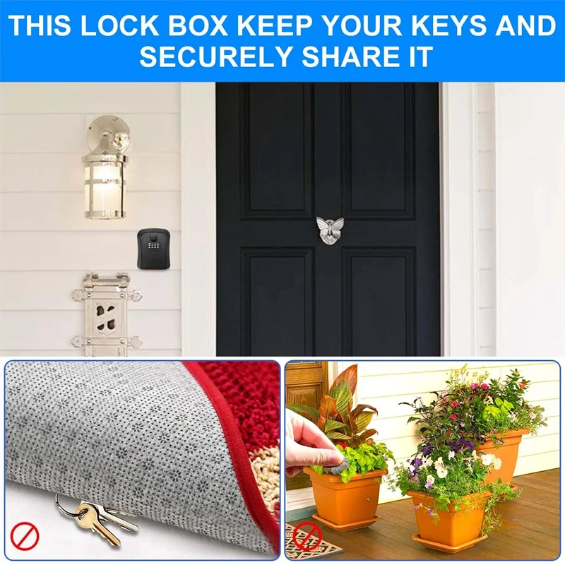 Key Lock Box, Wall-Mounted Zinc Alloy Key Box Weatherproof 4-Digit Combination Key Storage Lock Box