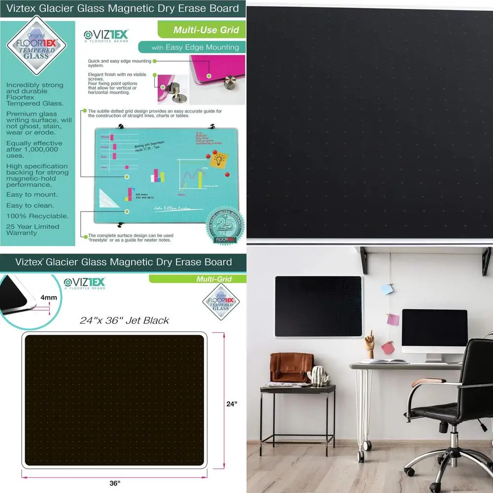 

24 x 36 Viztex Premium Grid Glass Whiteboard for Multiple Uses