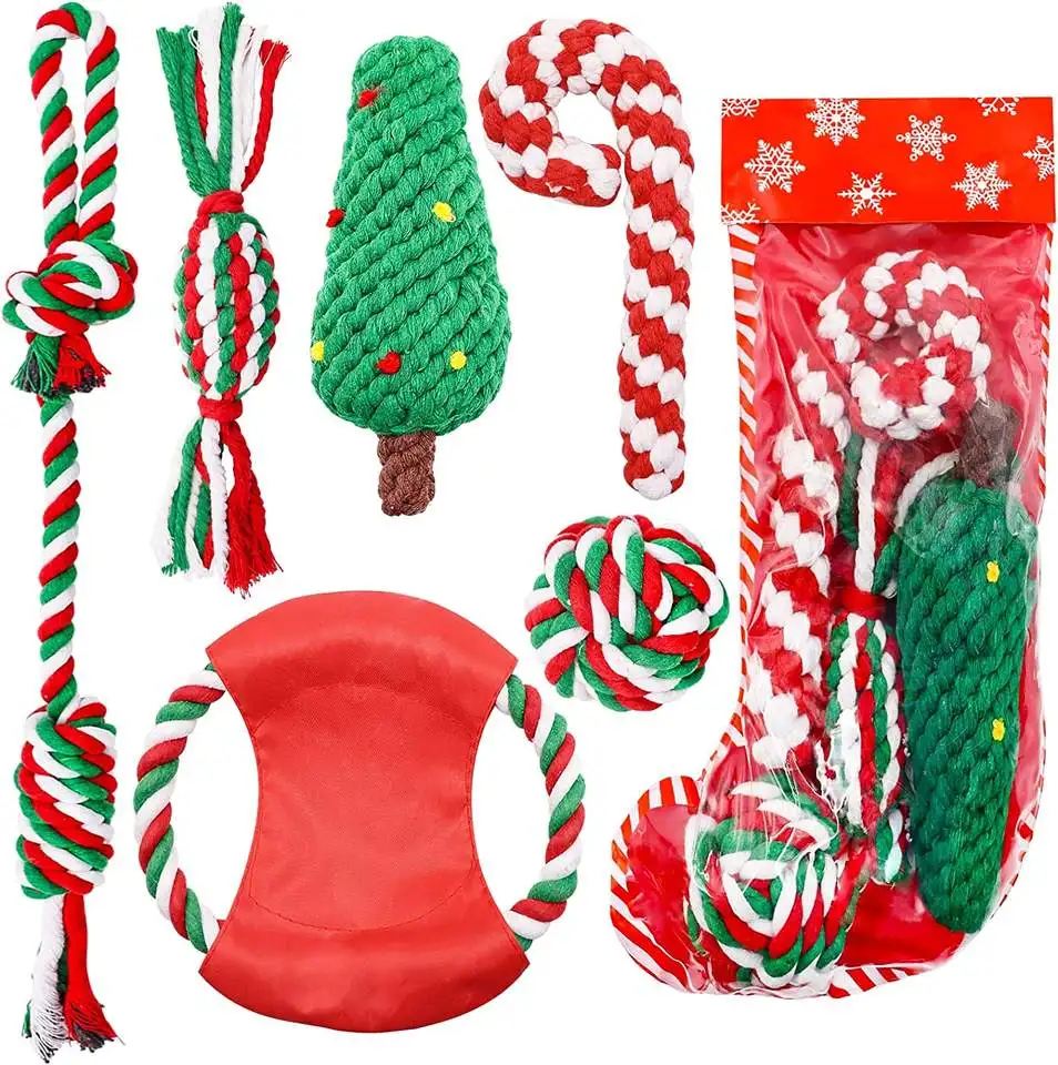 

Shop Hot 2024 Christmas Dog Cotton Rope Chewing Toys Interactive Dog Stocking Stuffers Colored Cotton Rope Pet Toys