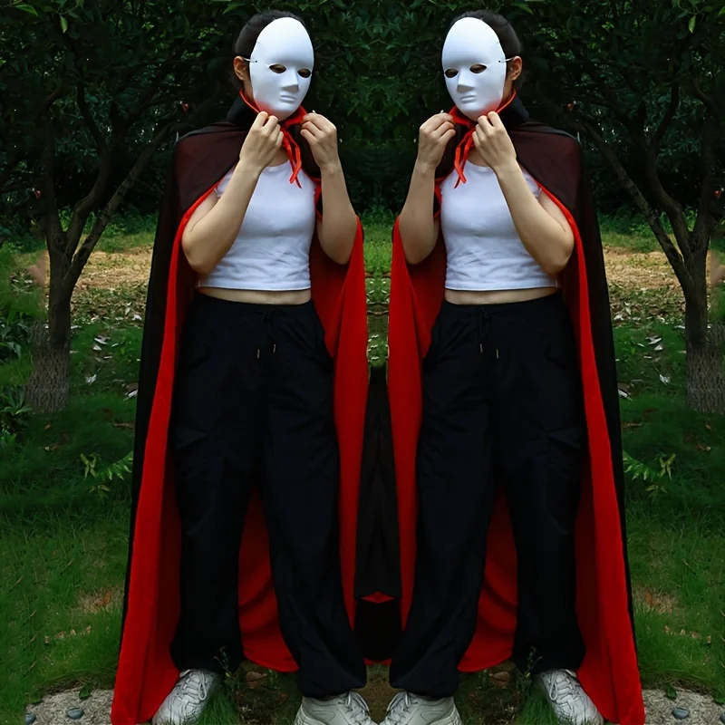 

1PC Halloween Party Adult Grim Reaper Black Cloak Halloween Double sided Stand Collar Vampire Wizard Cosplay Costume Props