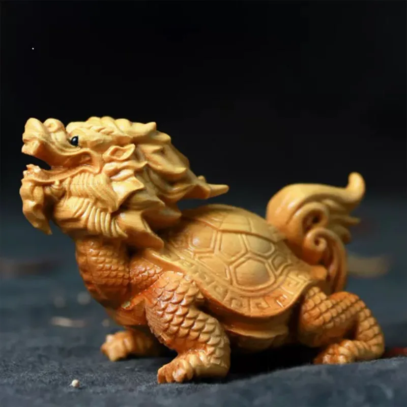 

Cypress dragon turtle sculptures and Figurines Chinese mascot Solid wood carving Home Room Office Wealth Luck Feng Shui Decor