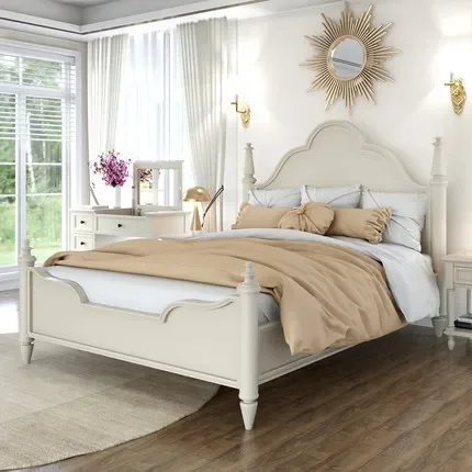 Solid wood bed American rural retro bed 1.8 meters double master bedroom light luxury wedding simple 1.5m storage