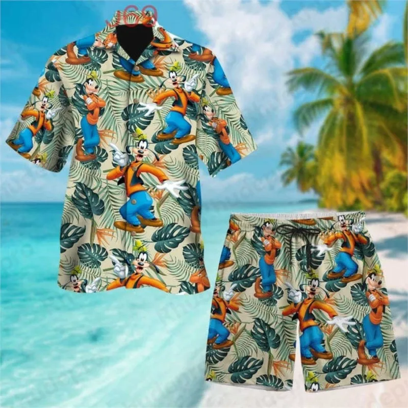 

Disney Goofy Hawaiian Shirt Shorts Set A Goofy Shirt Goofy Floral Tropical Shirt Adult Goofy Men and Women Beach Leisure Shirt