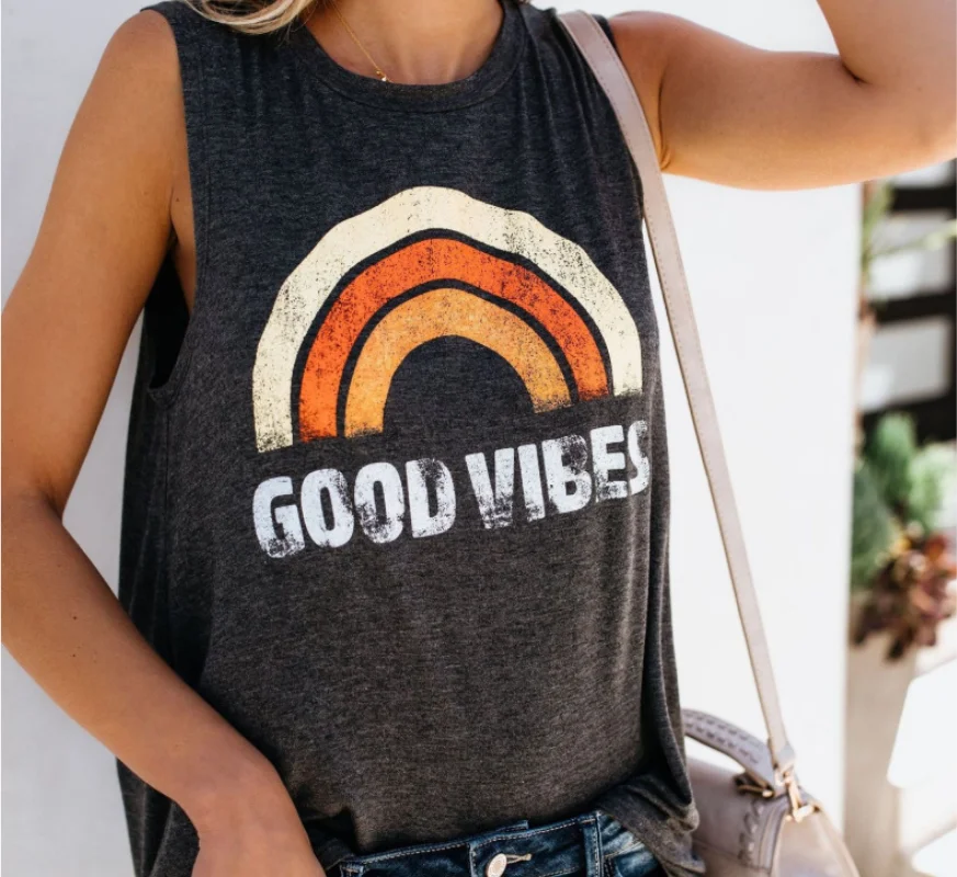 

Round -neck Rainbow Good Vibes casual vest