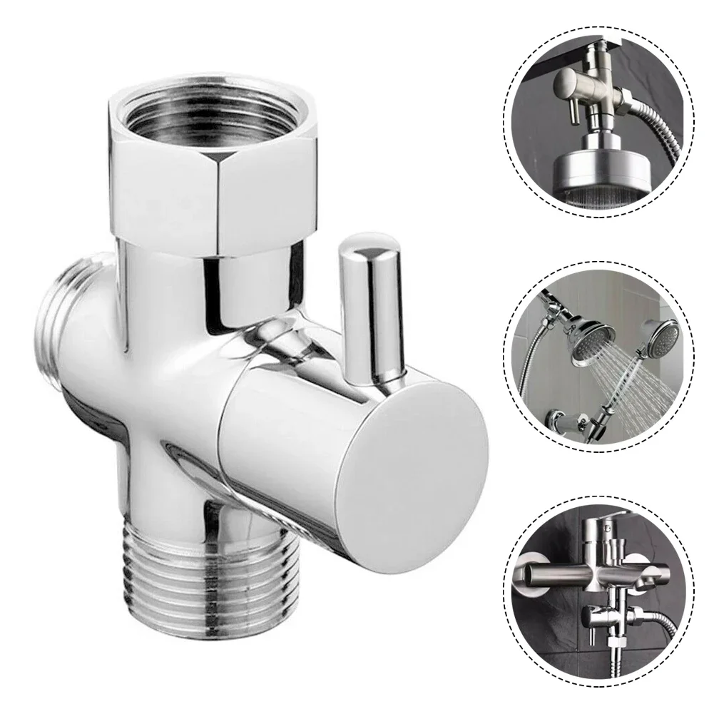 Pipe Adapter Reducer Water Hose G1/2in Three-way Diverter Valve T-shaped Adapter Converter Chrome For Shower Head Splitter Valve