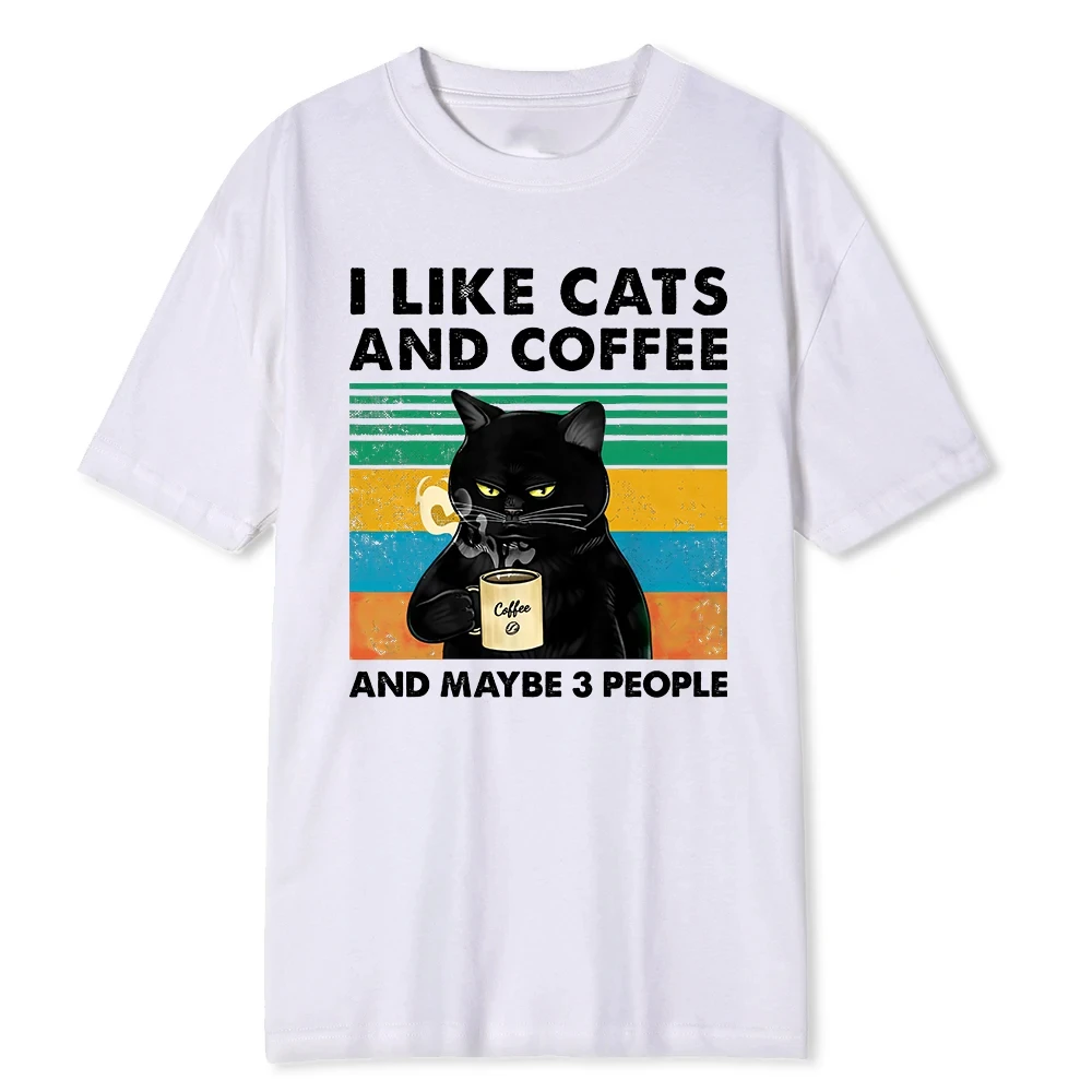 

I Like Cats And Coffee Funny Printed T-Shirt For Men Women Casual Loose Clothing Harajuku Breathable Tshirt Hip Hop Tees