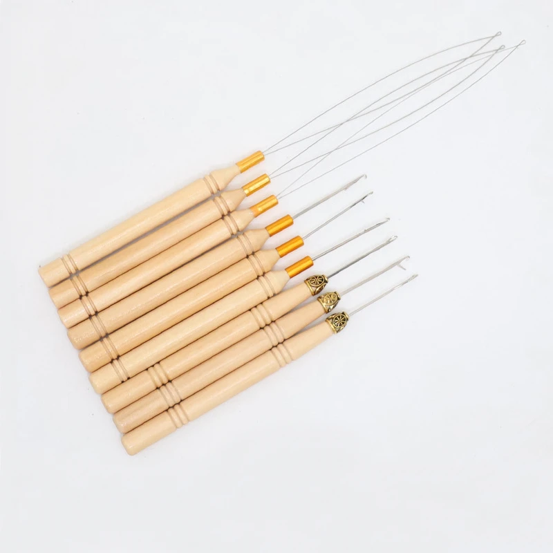 1/2/5PCS Wooden Crochet Pulling Hook Loop Bead Device Tool Kits for Hair Extensions for silicone microlink beads and feathers image 2