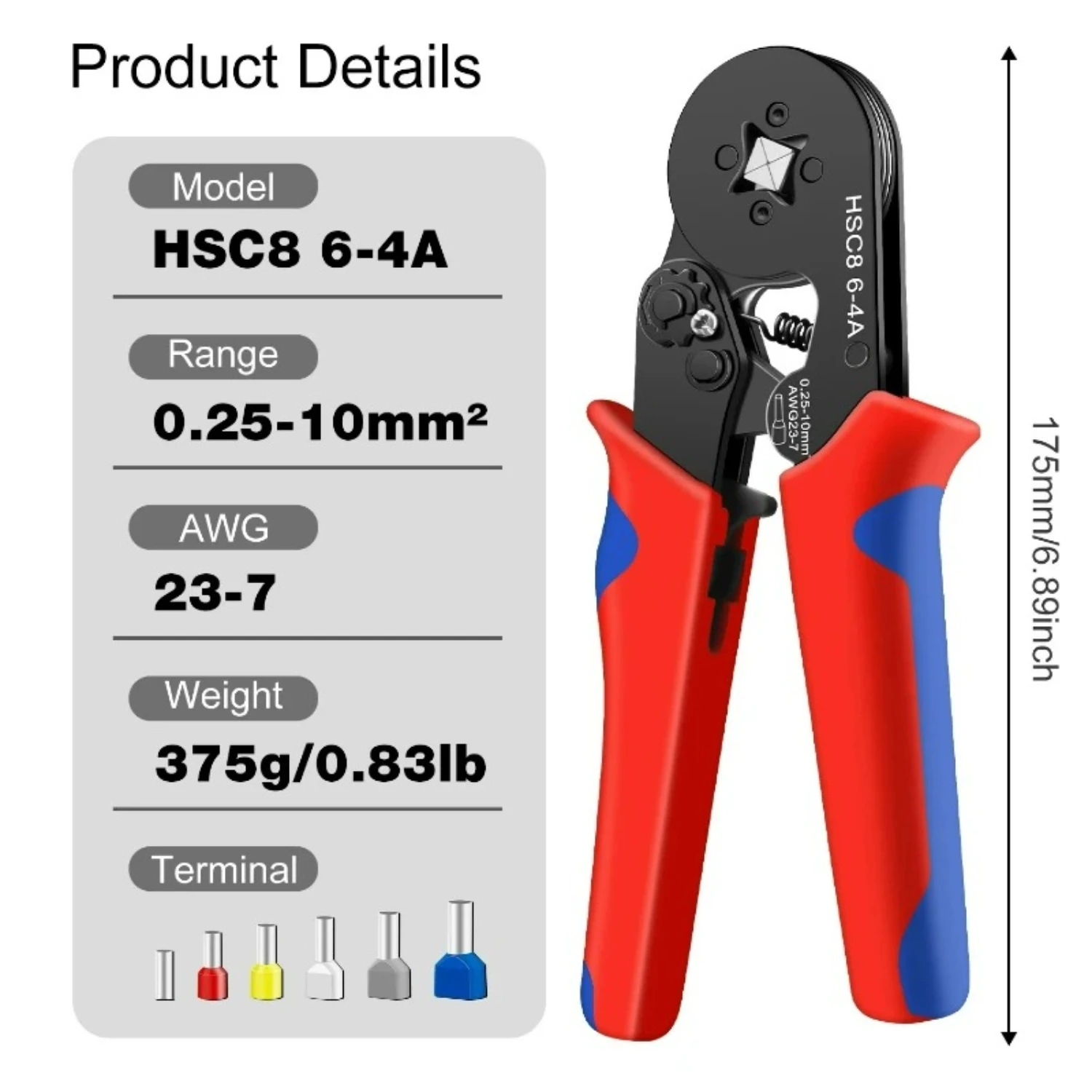 Power Tools China - HSC8 6-4A Crimping Tool 0.25-10mm for