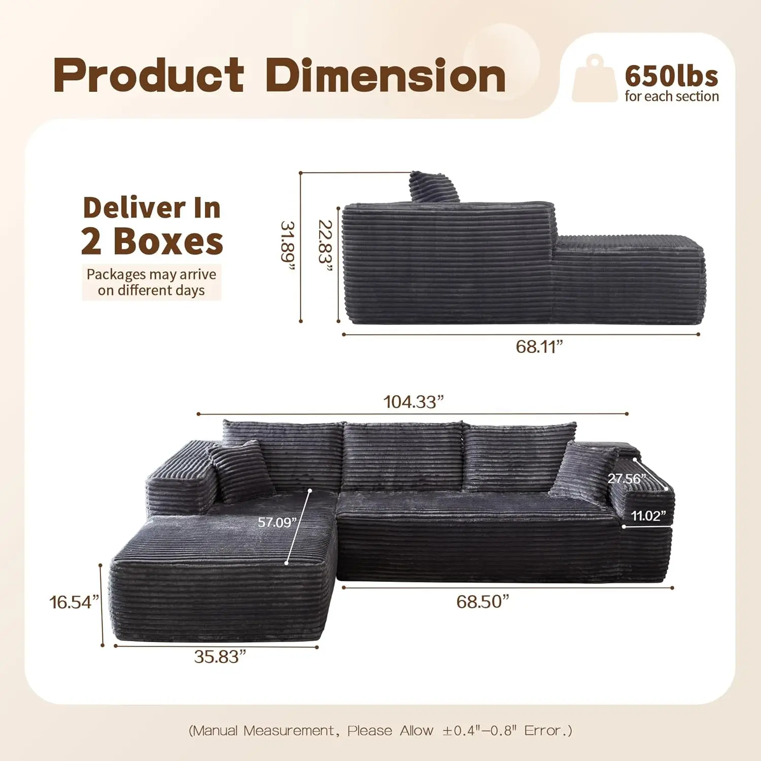 Modular Sectional Sofa Couch,L-Shape Upholstered Cloud Couch,Modern Minimalist Couches for Living Room,Free Combination Deep Sea