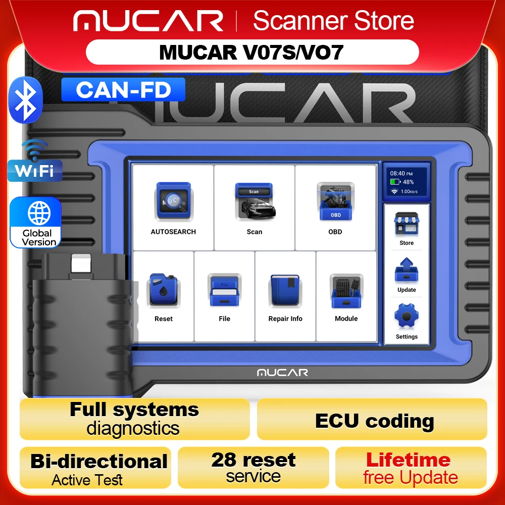 MUCAR VO7S/VO7 OBD2 Scanner sistema completo diagnostica 28 strumento diagnostico di ripristino codifica ECU Test attivo/bidirezionale gratuito per tutte le auto