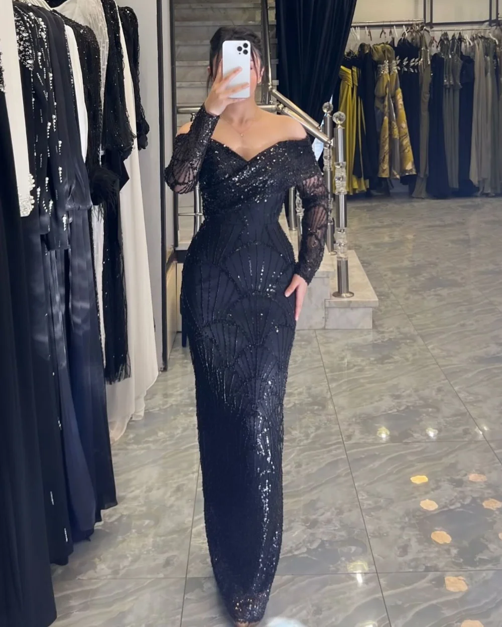 

Matching Sexy Beading Sequined Straight Off-the-shoulder Long Dresses Bespoke Occasion Dresses Sizes Available High Quality