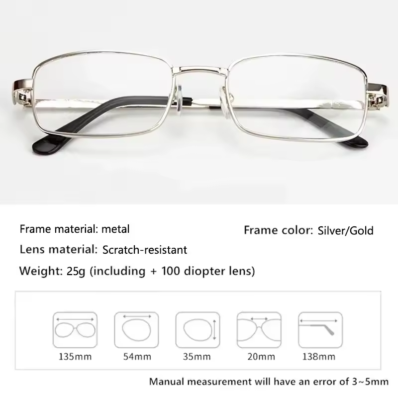 Design Reading Glasses for Men and Women Full-frame Alloy Clear HD Lens Presbyopia Eyeglasses Impact Scratch Resistant 0 To +4.0 - Image 6