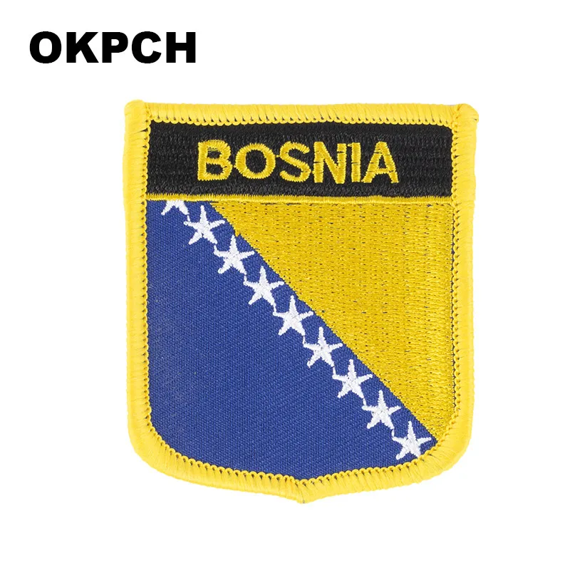 

Bosnia Flag Shield Shape Iron on Embroidery Patches Saw on Transfer Patches Sewing Applications for Clothes Back Pac