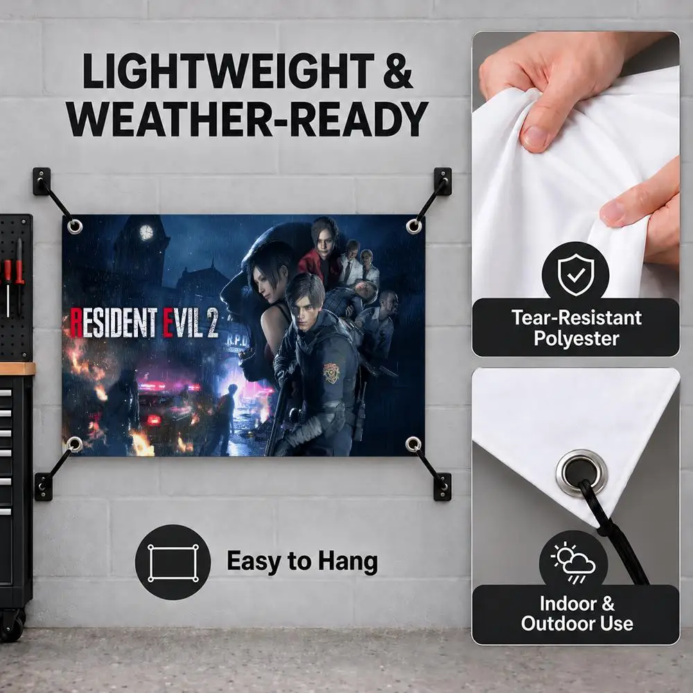 R-Resident E-Evil Leon Kennedys Flags Bedroom House Living Room Dorm Outdoor Party Wall Hanging Background Banner Decor