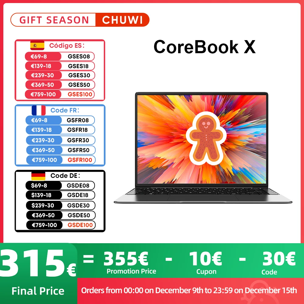 CHUWI CoreBook X Gaming Laptop 14 Inch FHD IPS Screen Intel i3-1215U Windows 11 8GB/16GB DDR4 512GB SSD Wearable Computer WuKong