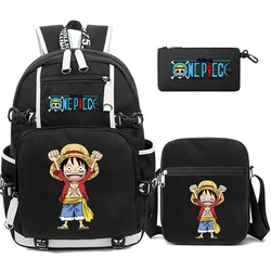 Mochila de gran capacidad de una pieza, conjunto de 3 unidades, Monkey D. Luffy mochila escolar para adolescentes, mochila para niños y niñas