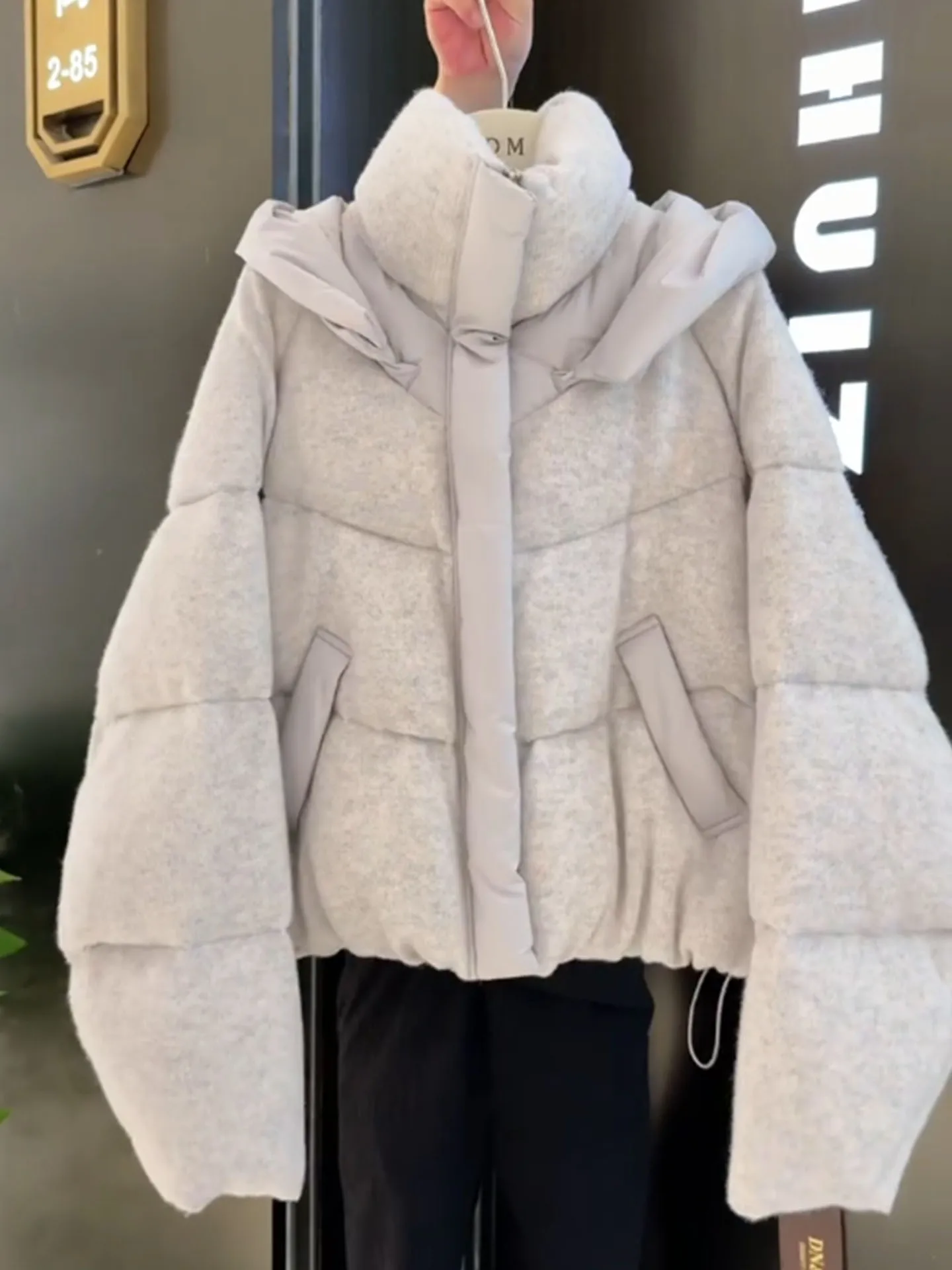 Coreano sle ort branco puffer jaet inverno novo chapéu feminino pão alta calor outerwear fibra de poliéster du para baixo enchimento